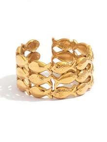 Uself 3pcs/1pc Ocean Fish Shaped Open 18K Gold Plated Stainless Steel Ring, Ocean Style Jewelry Gift Suitable For Women, Perfect For Beach Vacation Wear - Multicolor - View 5