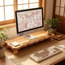 可愛い雲型デスクアップラック 木製モニタースタンド 収納機能付き 人間工学で姿勢をサポート 首の負担軽減 オフィス・在宅ワークに最適 - チェックする 8