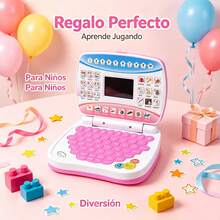 1pc Early Learning Educational Tablet For Kids, Simulated Laptop With Screen, Educational Computer And Musical Storytelling Device, Interactive Educational Mini Laptop - Pink - View 3