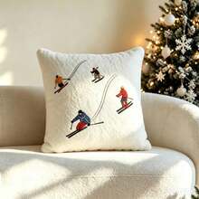 LCUHPCL 1pc Christmas Teddy Fleece Skiing Character 3D Embroidered Pillowcase, Suitable For Bedroom, Living Room, Sofa, Daily Use, Party And Various Environments - Multicolor - View 7