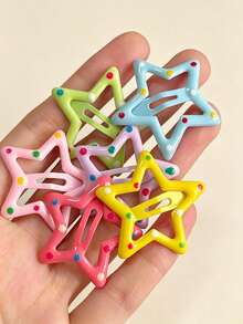 20/40/100pcs Girls Random Color Hair Clips, Polka Dot Star Shaped Hair Clips Set, Dopamine Colorful Oil Drop Design Hair Clips, Durable Non-Slip Hair Accessories Suitable For Daily Hairstyling And Summer Vacation - Polka Dots - View 3