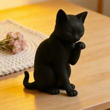 1PC Matte Frosted Black Lucky Cat Figurine, Nordic Minimalist Healing Style Living Room Entryway Desktop Resin Decorative Craft - Little Black Cat - View 6