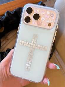 Premium Mint Green Cross Design Phone Case Compatible With Apple 17 Pro Max, 16, 15, Girly Style - Multicolor - View 1
