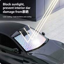 1pc Glowing Laser Silver Plated Car Front Windshield Sunshade, Reflective Heat Insulation UV Protection Sunshade, Foldable Waterproof Fabric Block UV Rays, Universal For Sedan SUV MPV Car Interior Summer Sun Protection Accessory - A - View 4