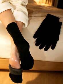 1 Pair Whitening Moisturizing Silicone Socks, Suitable For Dry And Cracked Foot Care, Gel Heel Leg Warmers For Foot Moisturizing - Black - View 6