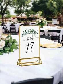 6 Conjuntos de Cartões de Menu de Mesa de Restaurante Vertical 10*15cm, Suportes de Número de Mesa de Casamento em Acrílico Transparente, Suportes de Exibição de Fotos com Moldura Dourada e Moldura Dourada Dupla, Adequado para Jantar Pré-Casamento e Festa de Noivado - A - Visão 5