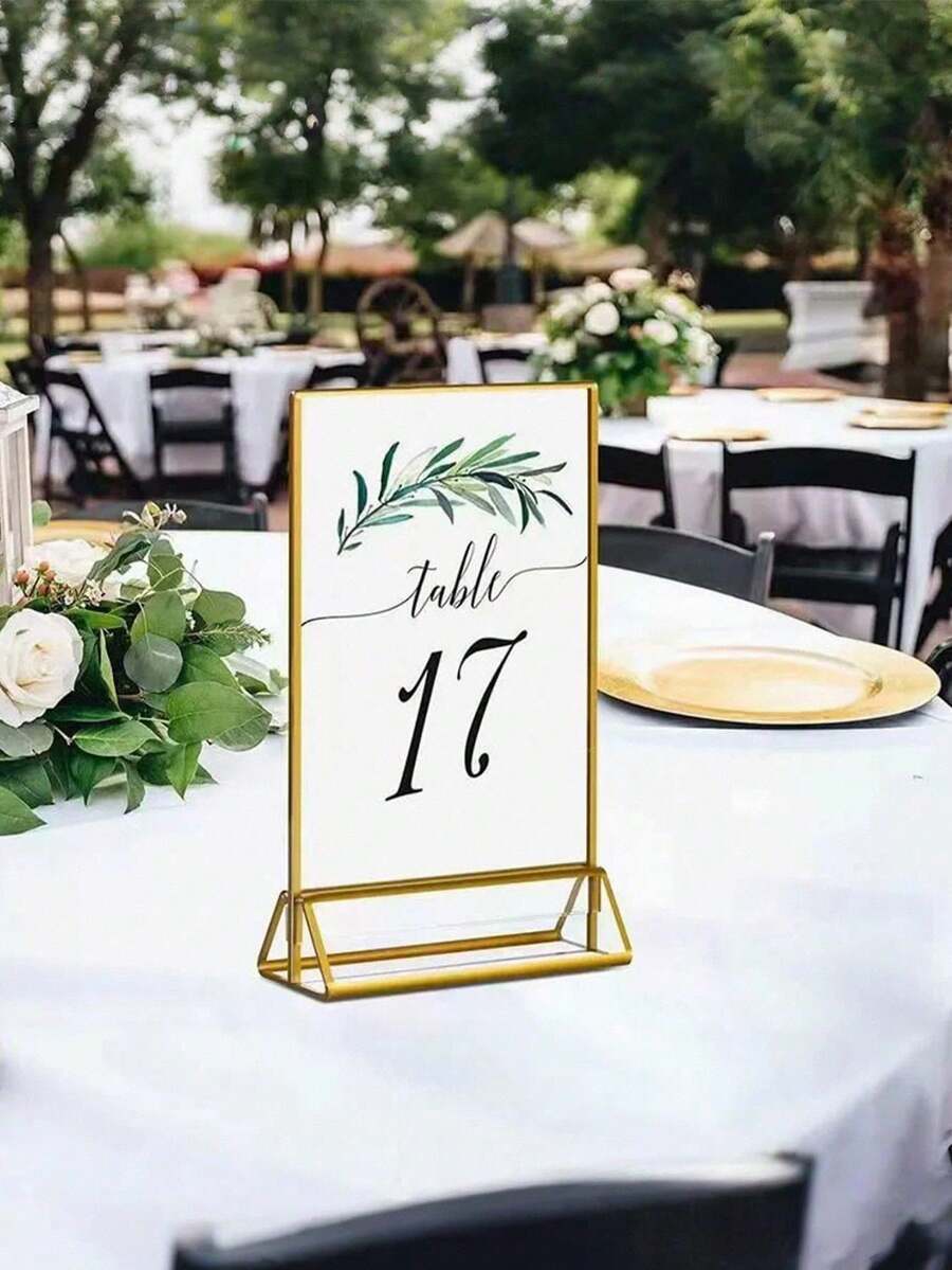 6 Sets 10*15cm Vertical Restaurant Table Menu Cards, Transparent Acrylic Wedding Table Number Holders, Photo Display Stands With Gold Frame And Double-Sided Gold Frame, Suitable For Pre-Wedding Dinner And Engagement Party