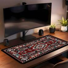 1pc Extra Large Extended Vintage Carpet Pattern Mouse Pad, Soft Fabric Keyboard Mat With Anti-Slip Rubber Bottom And Stitched Edges. Exotic Vintage Floral Aesthetic Design, Suitable For Gaming, Home Office And Study Scenes. - View 6