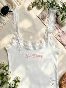 Personalized Embroidered Lace Tank Top, Custom Embroidery Modal Tank Bridal Shower Gift, Engagement Gift Bachelorette Party, New Mrs. Tank - Multicolor - View 4