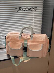 1pc New Large Capacity Travel Bag, Short Trip Luggage Bag, Fitness Bag, Sporty Casual Women's Bag, Maternity Hospital Bag, Vacation Bag, Waterproof Casual Bag, Carry-On With Independent Shoe Compartment - Pink - View 10