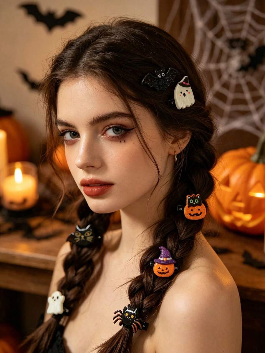Halloween Acrylic Shark Catch Clip, Funny Pumpkin Ghost-Shaped Hair Clips, Ladies' Dark Wind Holiday Party Hair Tresses Catch Clip. - Multicolor - View 1