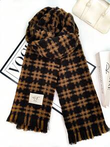 1pc Universal Multi-Color Plaid New Style Versatile Casual Scarf Suitable For Autumn/Winter - J-shaped Coffee - View 6