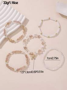 NAIZHU 5pcs/Set Fashionable Children's Luxury Pink Sweet Bracelet Set With Heart & Bow Pendant Glass Beads, New Year Gift For Girls - Multicolor - View 6