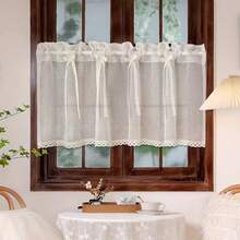 1pc Elegant Short Curtain With Bow - Faux Linen, Lightweight And Breathable, Suitable For Kitchen, Cafe, Bedroom With Rod Pocket Design - Add Romantic Atmosphere To Any Room, Living Room Curtain - Rice - View 6
