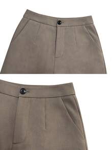 Bộ blazer tay dài phối thắt lưng, túi, ve áo hai hàng cúc, lót tương phản màu trơn và quần ống rộng thời trang công sở thu đông cho nữ - Màu Khaki - Xem 9