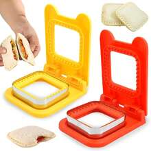 2pcs Square Bread Cutter, 2 Pieces Set Kitchen Essential Sandwich Cutter, Stainless Steel Toast Press Mold Sealer, Quick Make Square Pocket Sandwich, Portable Breakfast DIY Bread Tool Set - Red + Yellow - View 9