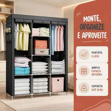 Guarda Roupa Dobrável Organizador Cabideiro Guarda Roupa Portatil Armário para Organizar Roupas - Cinza - Visão 4