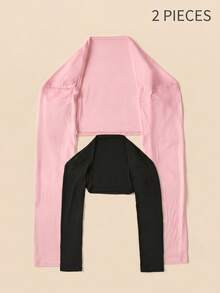 2 piezas Calentadores de brazos de modal con protección solar de unicolor para mujer, adecuados para bailar y uso diario, calentador de brazos estilo raglán - Negro 1 Rosa 1 - Ver 4