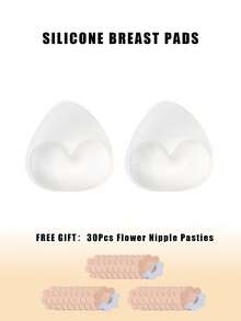 1 Pair Plus Size Silicone Breast Pads, Reusable Invisible Seamless Sweat-Proof Bra Inserts For Large Bust, Suitable For Bikini Swimwear, Backless Wedding Dress, Evening Gown, Includes 30pcs Flower-Shaped Disposable Nipple Covers, Women's Lingerie Accessories - Multicolor - View 10