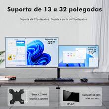 (COIBEU)Suporte duplo para monitores de 13 a 32 polegadas, com sistema a gás de alta resistência e dois braços, suporta até 16 kg (8 kg por braço), compatível com VESA 75*75 e 100*100 mm, altura ajustável com movimento completo, fixação por grampo com gerenciamento de cabos. - Visão 2