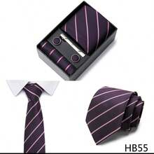 AlanKing Men's Striped Tie, Pocket Square, Cufflinks And Tie Clip 4-Piece Set Premium Gift Box, Suitable For Holiday Gifts, Business Work, Formal Weddings,Halloween - Color Mixing - View 7