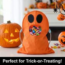 1pc Halloween Ghost Candy Bag, DIY Halloween Trick Or Treat Tote Bag With Scary Ghost Pattern, Suitable For Halloween Party Candy Collection And Holiday Decoration - Multicolor - View 2