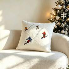 LCUHPCL 1pc Christmas Teddy Fleece Skiing Character 3D Embroidered Pillowcase, Suitable For Bedroom, Living Room, Sofa, Daily Use, Party And Various Environments - Multicolor - View 9