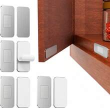 4pcs Stainless Steel Ultra-Thin Strong Magnetic Cabinet Door Bumpers, No-Drill Installation For Kitchen Cabinets, Wardrobes And Drawers, With Adhesive Backing For Damage-Free, Secure And Firm Mounting - Silver - View 8