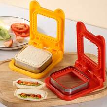 2pcs Square Bread Cutter, 2 Pieces Set Kitchen Essential Sandwich Cutter, Stainless Steel Toast Press Mold Sealer, Quick Make Square Pocket Sandwich, Portable Breakfast DIY Bread Tool Set - Red + Yellow - View 3