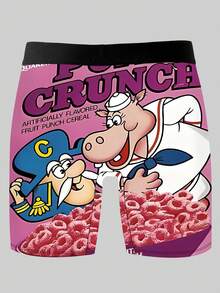 Retro Cartoon Hippo Captain Cereal Print Shorts, Loose And Comfortable Men's Plus-Size Boxer Briefs - Multicolor - View 3