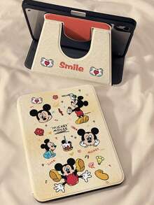 Ốp bảo vệ máy tính bảng Disney Mickey Mouse hoạt hình xoay 360°, giá đỡ đa nếp gấp, thiết kế nắp gập, khe cắm bút Bluetooth, xoay 360°, chống sốc và chống rơi dày dặn, nhiều chế độ gập cho các góc nhìn khác nhau, thiết kế nghệ thuật, tương thích với các mẫu iPad/Air/Pro - Màu be - Xem 1