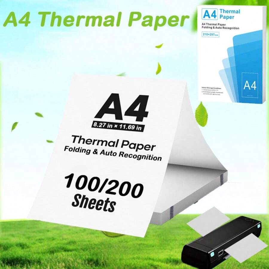 100/200 Sheets A4 Thermal Printing Paper, Suitable For A4 Portable Printer, Foldable White Thermal Paper, Used For Photos, Documents, Contracts, Automatic Thermal Paper Recognition, Not Suitable For Laser/Inkjet Printers - A4 - View 1