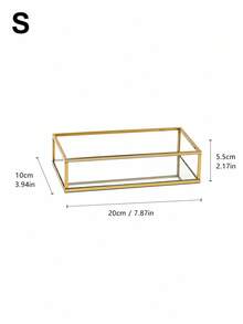1pc Nordic Rectangular Transparent Glass Jewelry Tray, Gold Iron Frame Mirrored Glass Bottom Storage Box, Organizer For Perfume Cosmetics Makeup Brushes Lipstick Accessories, Vanity Home Decor - Multicolor - View 14