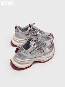 NZNF Best-Selling Versatile Chunky Sneakers For Women, Autumn 2025 New White Platform Retro Thick Sole Low-Top Athletic Shoes - Red - View 7