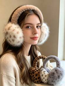 1PC/6PCSFashion Ladies Fuzzy Faux‑Fur Ear Warmers, Retro Leopard Pattern Plush Earmuffs, Thick Soft Cold‑Resistant Ear Covers, Comfortable Winter Ear Protection, Outdoor Daily‑Use Winter Accessory For Women & Girls - Multicolor - View 1