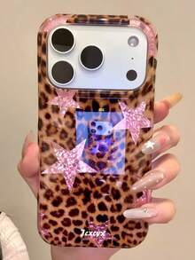 Y2k Cute Pink Stars Leopard Print Mobile Phone Case Compatible With IPhone 17Pro Max 17Pro 17 16Pro Max 16Pro 16 16 Plus 15 Pro Max 15 Pro 13 Pro Max 14 Pro 15 14 13 Luxury Retro Shockproof Phone Case - Multicolor - View 2