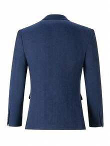 Boys' Navy Blue Herringbone Suit Jacket, Notch Lapel Single-Breasted Formal Blazer, Suitable For Weddings, Birthdays, Parties, Photo Shoots, 6-16 Years Old - Navy Blue - View 3
