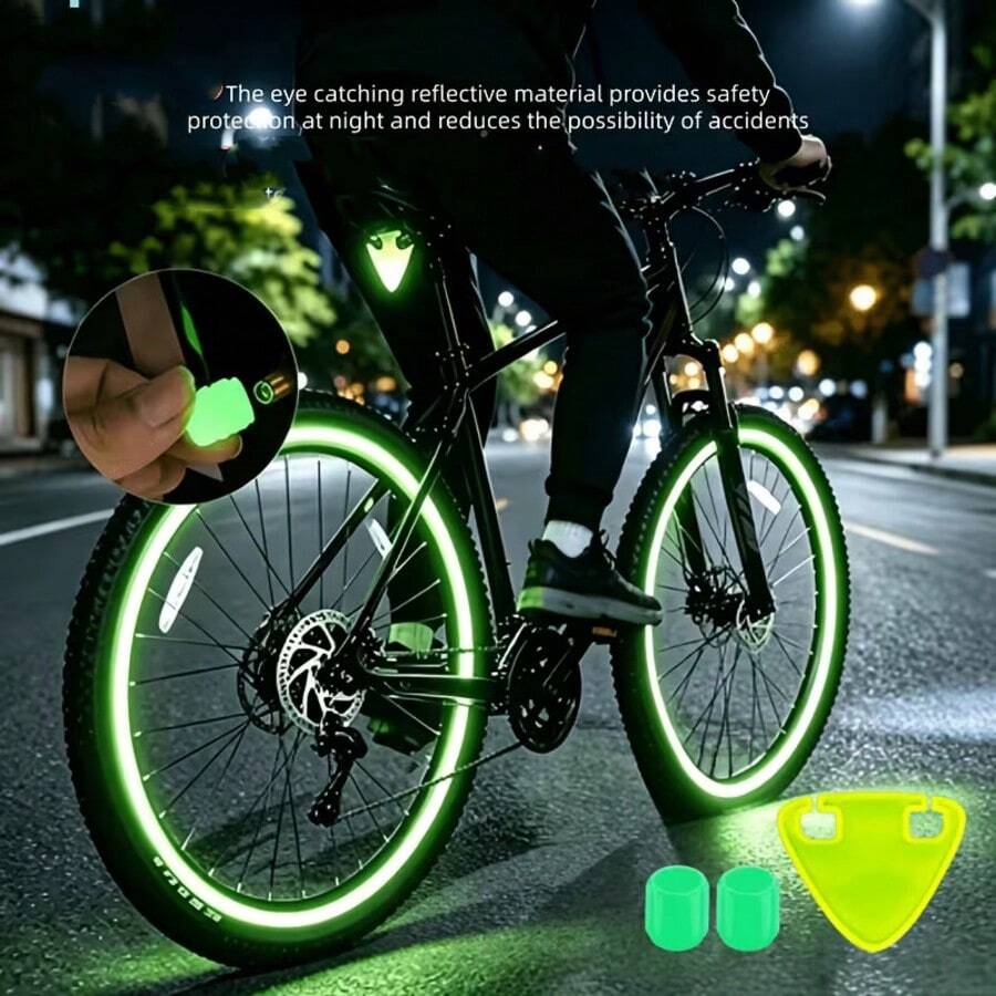 5pcs/Set Colorful Reflective Tail Light And Valve Cap, Universal Fit, Enhance Wheel Appearance, High Visibility Bicycle Accessories - No Battery Required, Improve Night Visibility And Road Safety, Vehicle Safety Accessories, Suitable For Mountain Bikes And Road Bikes, Night Visibility, Night Riding - Multicolor - View 1