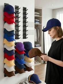 2pcs Wall Mounted Baseball Cap Storage Rack - Strong Adhesive Hooks, Multi-Layer Storage Display Rack, Can Hold Up To Multiple Caps, Perfect For Closet, Door, Bedroom - Black And White, Wall Mounted Cap Rack, 1/2pcs - Multicolor - View 3