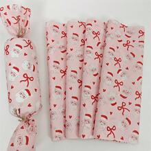 40/90/140pcs Pink Background Santa Claus Pattern Thin Paper, Santa And Bow, Handmade Wrapping Paper, Gift Box Filler, Party Decor - Christmas Style Design, Holiday Packaging, Durable Packaging, Christmas Decor, Includes Christmas Stickers - A - View 3