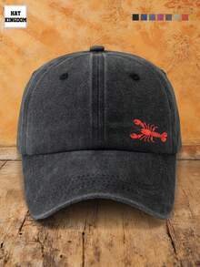 1pc Unisex Lobster Print Adjustable Size Sun Protection Fashion Casual Outdoor Vintage Distressed Washed Baseball Cap Dad Hat Suitable For Daily Wear - Style B - View 12