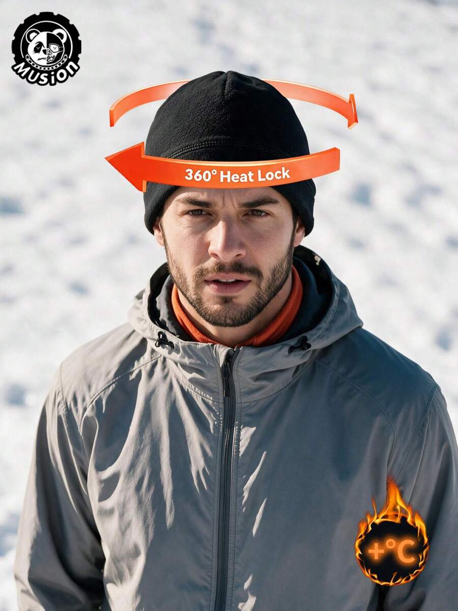 Musion 1pc Winter Fleece Skull Cap, Warm Helmet Liner Knit Hat, Windproof Soft Headwear For Motorcycle Riding, Running And Outdoor Sports