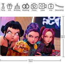 KPop Demon Hunters Backdrop Ulang Tahun Kartun 3D K-Pop DemonHunters, Latar Foto Adegan Harian Menyenangkan, Cocok untuk Dekorasi Dinding Pesta Anak Perempuan - MultiWarna - View 12