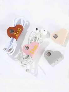 1pc Customized Gold Foil Leather Heart-Shaped Cable Winder, Multi-Color Earphone And Data Cable Storage Organizer - Multicolor - View 2