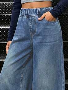 Girls Casual Straight Leg Denim Jeans With Pockets, Everyday Wear - Blue - View 6