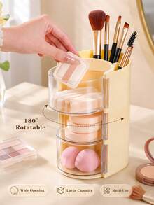 2/1pc Rotating Makeup Storage Box With Lid, Multi-Layer Flip Cover Cosmetic Storage Container, Dust-Proof Makeup Brush Holder, Portable Transparent Makeup Display Box, Suitable For Makeup Sponge, Lipsticks, Skincare Products, Desktop Vanity Makeup Organizer,Room Decor,Travel Essential - Multicolor - View 5
