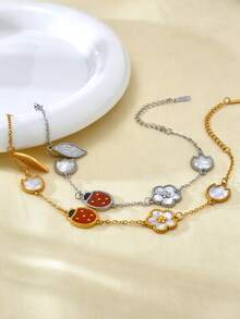 TONSI 1 pièce Bracelet de cheville élégant charmant personnalisé mignon luxe Y2K minimaliste mode en acier inoxydable plaqué or 18K nacre insecte fruit feuille fleur convient pour l'été la plage les vacances les voyages le travail le quotidien les fêtes les rassemblements bijoux pour femmes - Multicolore - Voir 4