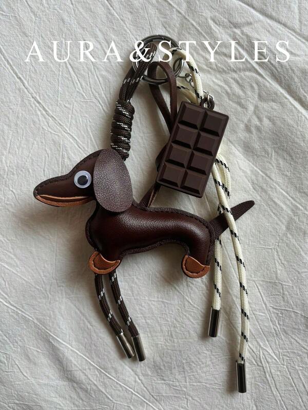 Chaveiro para carro e bolsa estilo blogger com dachshund cor chocolate, personalizado, tipo basebol, pendente de corda trançada para casal