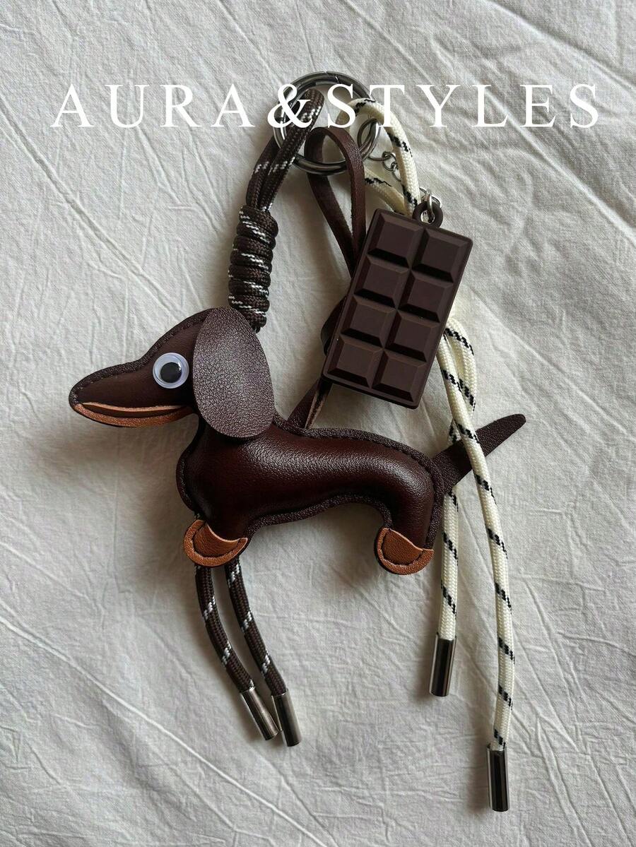 Blogger Style Dachshund Chocolate Color Niche Personalized Baseball Car Key Keychain Bag Charm Couple Woven Rope Pendant,Purse Charms - White - View 1