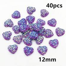 40pcs 10mm/12mm Flat Back Heart-Shaped Resin Inlaid Stones, Multi-Color Crystal Cluster Natural Stone Convex Surface DIY Jewelry Making Accessories - Heart - View 13